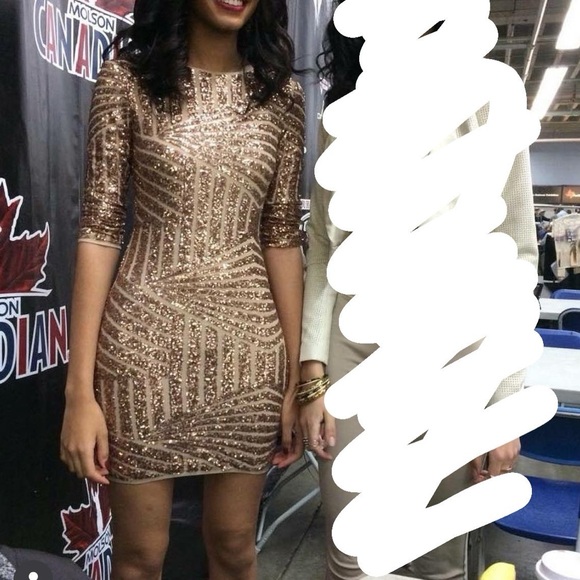 Forever 21 Sequin Rose Gold Stretchy Dress - Picture 1 of 8